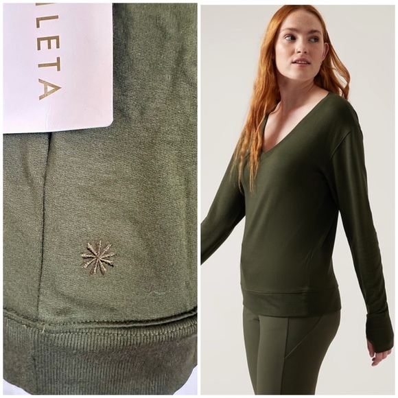 Athleta NWT Sunrise V-neck Sweatshirt - Aspen Olive - XS - Picture 3 of 4